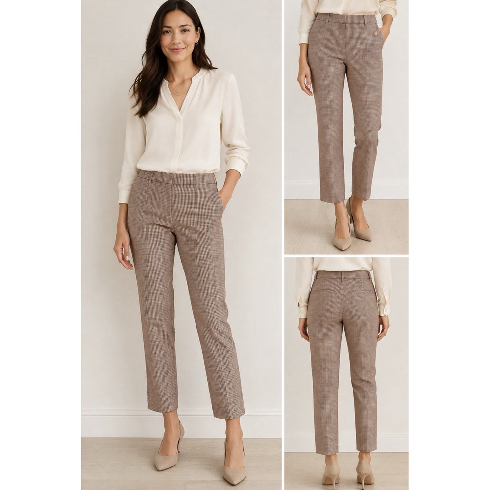 NEW! Ann Taylor LOFT  Checkered The Riviera Slim Dress Pant Brown SZ 16